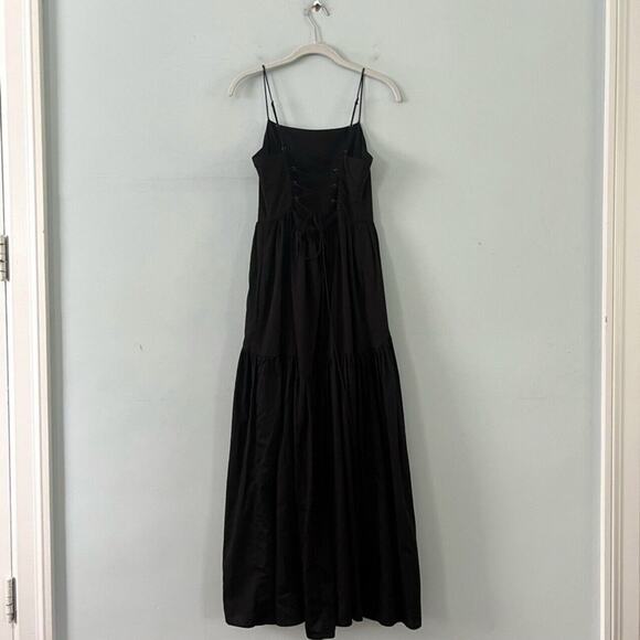 NWT Enza Costa Open Back Tiered Black Cotton Maxi Dress - Picture 4 of 8